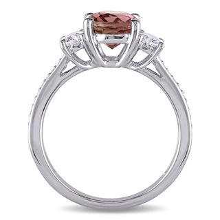 Oval Pink Tourmaline and 0.60 CT. T.W. Diamond Three Stone Ring in 14K White Gold