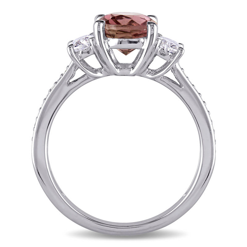 Oval Pink Tourmaline and 0.60 CT. T.W. Diamond Three Stone Ring in 14K White Gold|Peoples Jewellers