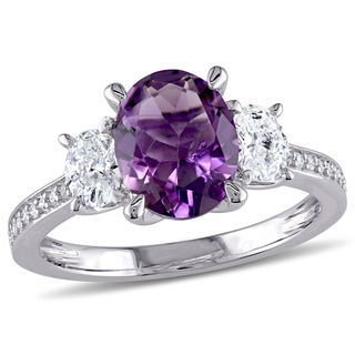 Oval Amethyst and 0.60 CT. T.W. Diamond Three Stone Ring in 14K White Gold