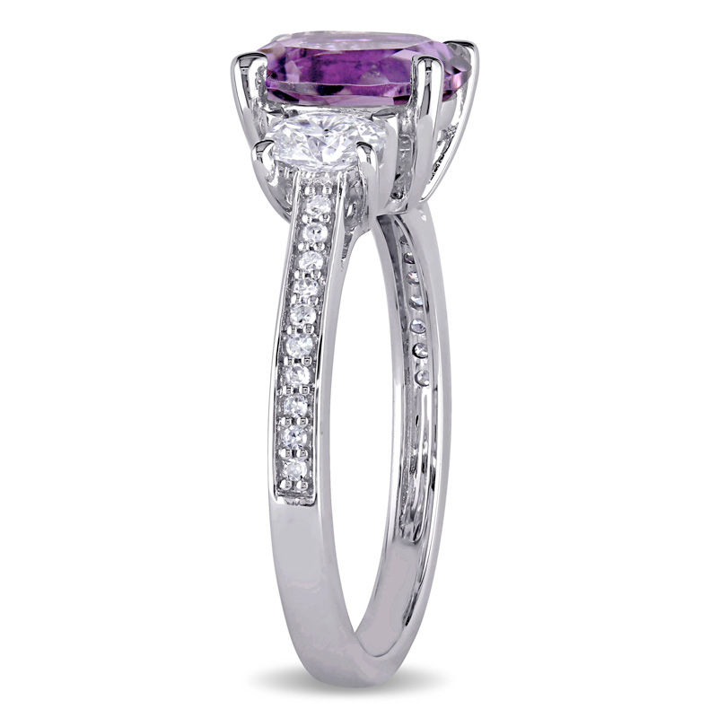 Oval Amethyst and 0.60 CT. T.W. Diamond Three Stone Ring in 14K White Gold|Peoples Jewellers