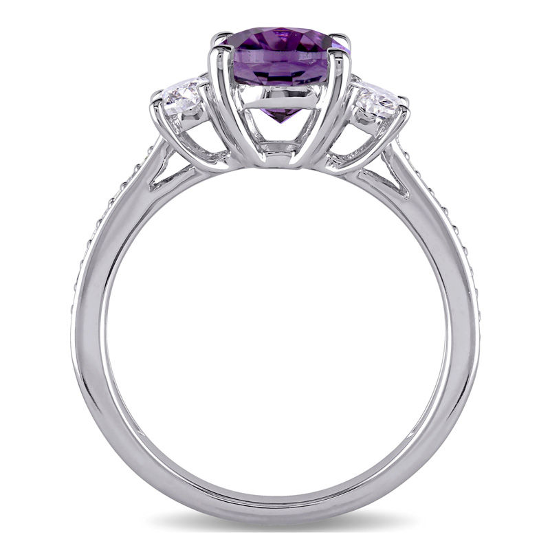 Oval Amethyst and 0.60 CT. T.W. Diamond Three Stone Ring in 14K White Gold