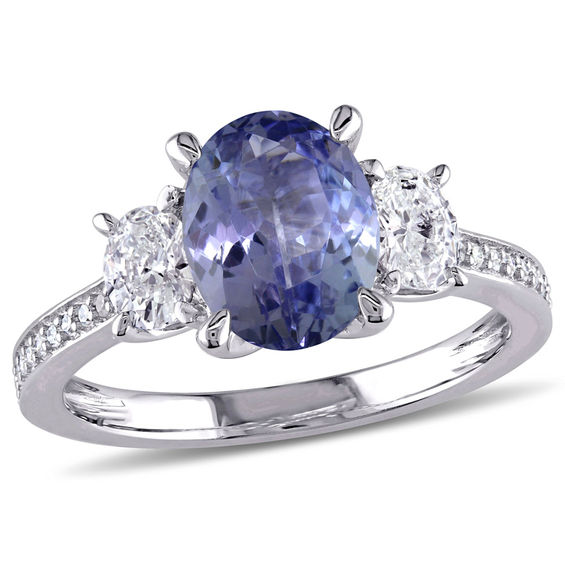 Oval Tanzanite and 0.60 CT. T.W. Diamond Three Stone Ring in 14K White Gold