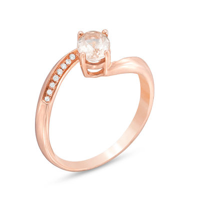 Oval Morganite and Diamond Accent Bypass Ring in 10K Rose Gold