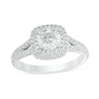 1.00 CT. T.W. Certified Canadian Diamond Double Cushion Frame Engagement Ring in Platinum (H/VS2)