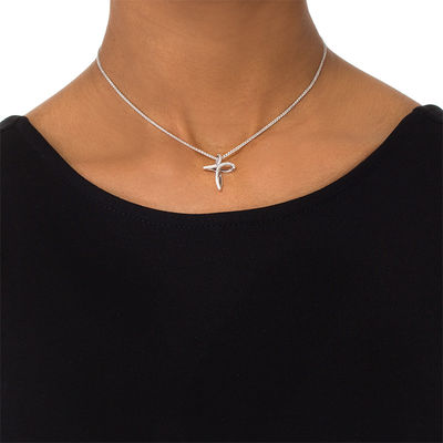 0.11 CT. T.W. Diamond Cross Bolo Necklace in Sterling Silver - 30"