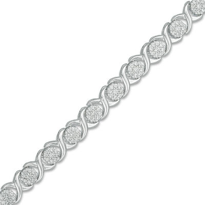 1.00 CT. T.W. Composite Diamond "XO" Link Bracelet in 10K White Gold - 7.5"