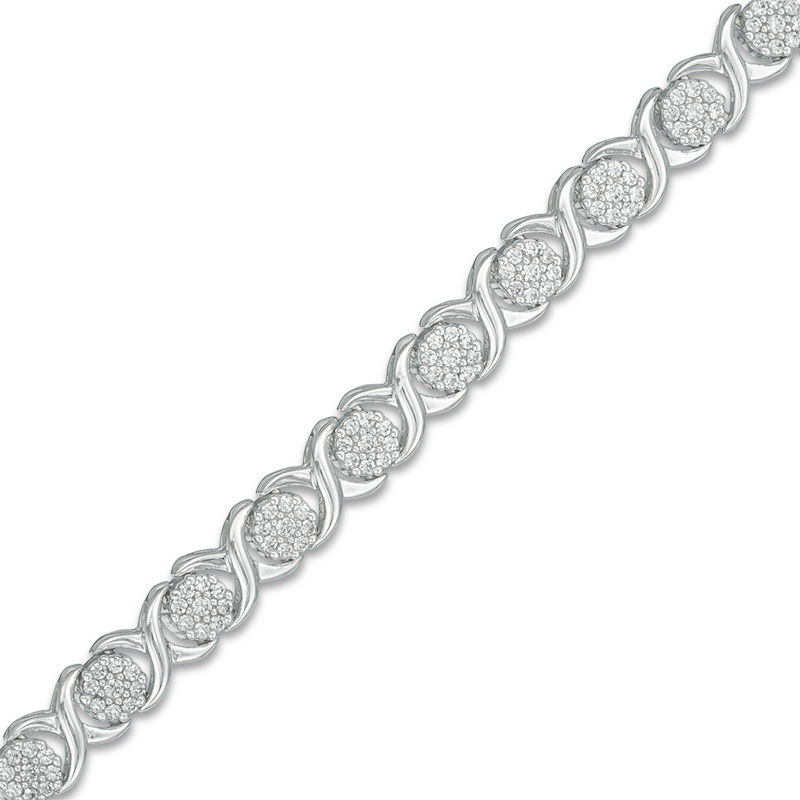 1.00 CT. T.W. Composite Diamond "XO" Link Bracelet in 10K White Gold - 7.5"