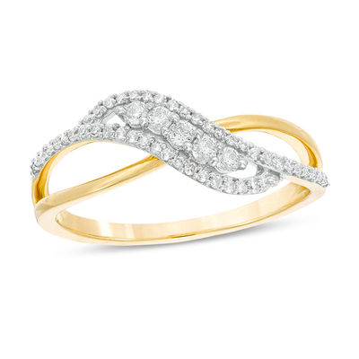 0.25 CT. T.W. Diamond Layered Crossover Ring in 10K Gold