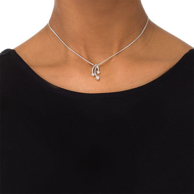 0.09 CT. T.W. Diamond Three Stone Drop Bolo Necklace in Sterling Silver - 30"