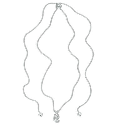 0.09 CT. T.W. Diamond Two Stone Swirl Bolo Necklace in Sterling Silver - 30"