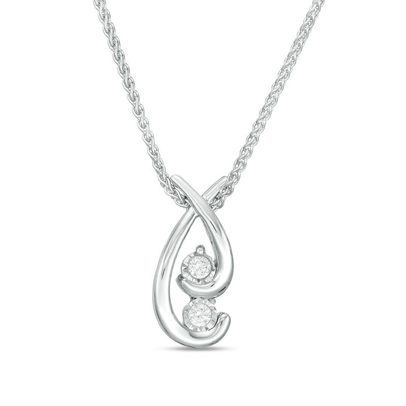 0.09 CT. T.W. Diamond Two Stone Swirl Bolo Necklace in Sterling Silver - 30"|Peoples Jewellers