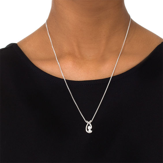 0.09 CT. T.W. Diamond Two Stone Swirl Bolo Necklace in Sterling Silver - 30"