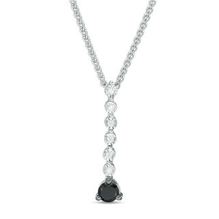 0.23 CT. T.W. Enhanced Black and White Diamond Linear Drop Bolo Necklace in Sterling Silver - 30"