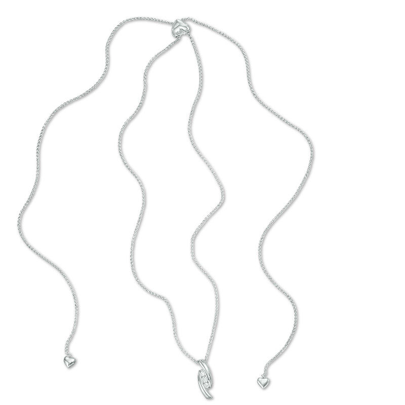 0.18 CT. T.W. Diamond Three Stone Bypass Bolo Necklace in Sterling Silver - 30"|Peoples Jewellers