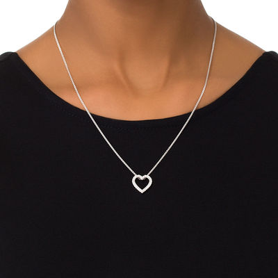 0.23 CT. T.W. Diamond Heart Bolo Necklace in Sterling Silver - 30"