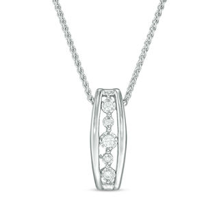 0.12 CT. T.W. Diamond Linear Bar Bolo Necklace in Sterling Silver - 30"