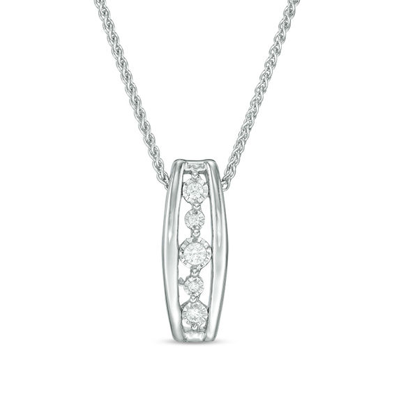 0.12 CT. T.W. Diamond Linear Bar Bolo Necklace in Sterling Silver - 30"