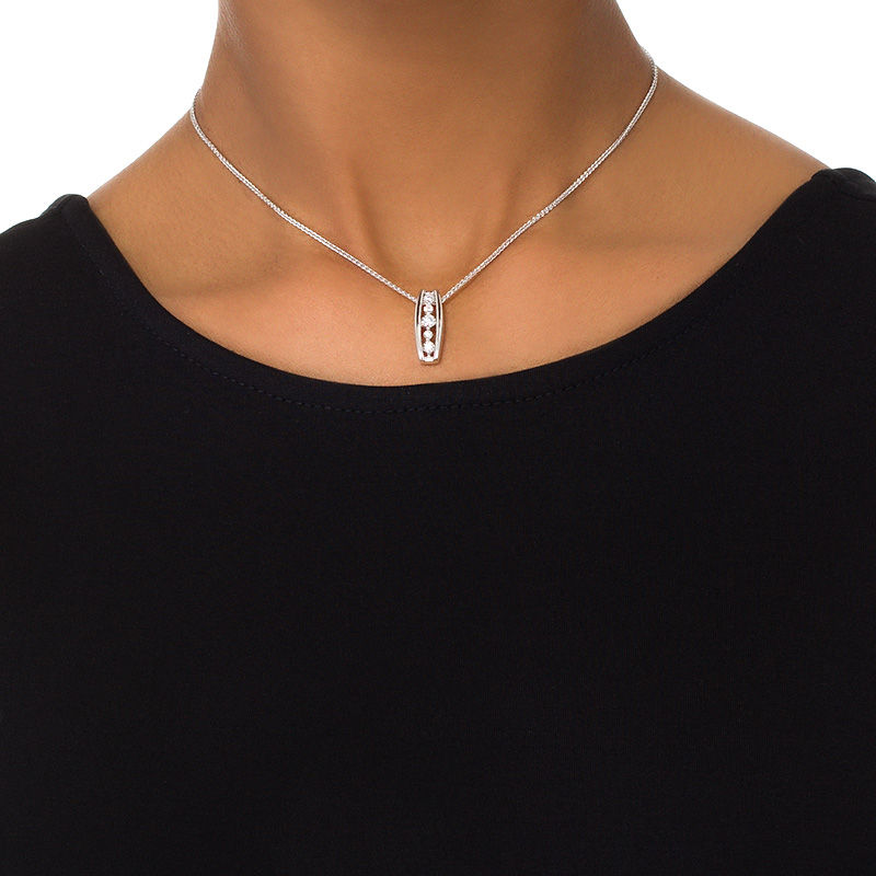 0.12 CT. T.W. Diamond Linear Bar Bolo Necklace in Sterling Silver - 30"|Peoples Jewellers