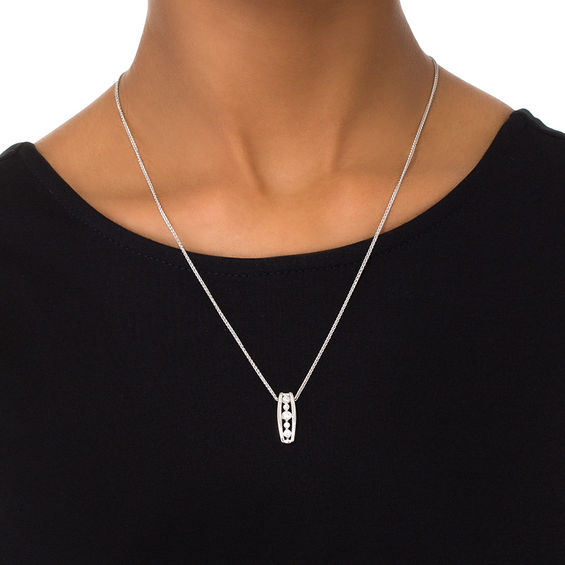 0.12 CT. T.W. Diamond Linear Bar Bolo Necklace in Sterling Silver - 30"