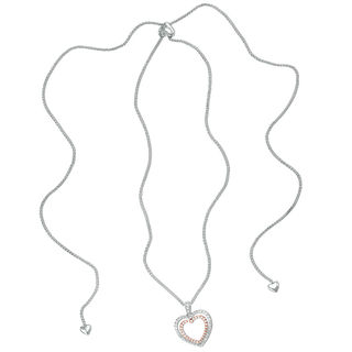 0.45 CT. T.W. Diamond Double Heart Bolo Necklace in Sterling Silver and 10K Rose Gold - 30"