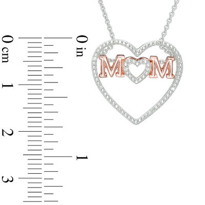 Diamond Accent "MOM" Heart Pendant in Sterling Silver and 14K Rose Gold Plate