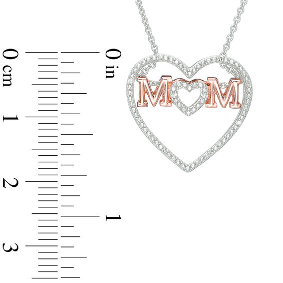 Diamond Accent "MOM" Heart Pendant in Sterling Silver and 14K Rose Gold Plate