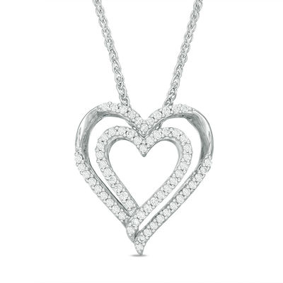 0.37 CT. T.W. Diamond Double Heart Bolo Necklace in Sterling Silver - 30"