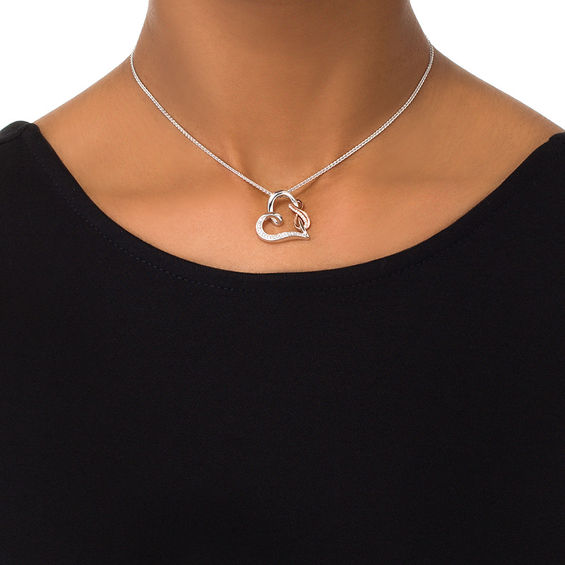 0.11 CT. T.W. Diamond Tilted Heart with Infinity Bolo Necklace in Sterling Silver and 10K Rose Gold - 30"