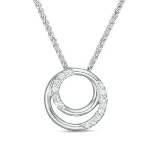 0.23 CT. T.W. Diamond Double Circle Bolo Necklace in Sterling Silver - 30"