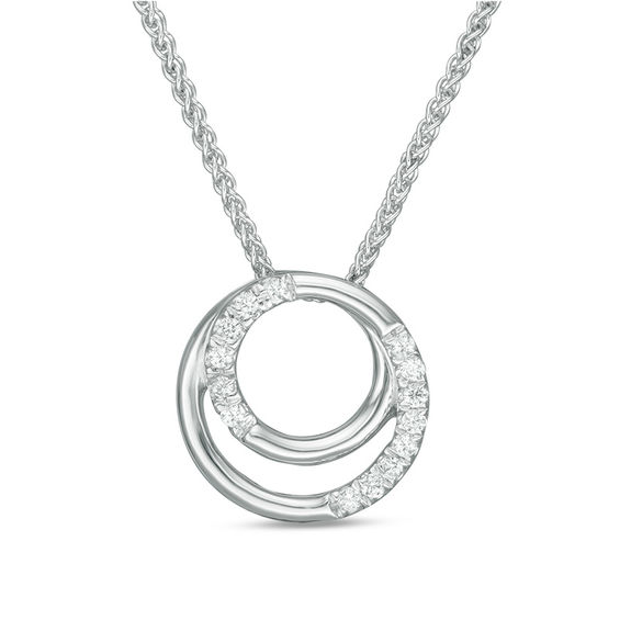 0.23 CT. T.W. Diamond Double Circle Bolo Necklace in Sterling Silver - 30"