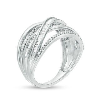 0.50 CT. T.W. Baguette and Round Diamond Crossover Band in Sterling Silver