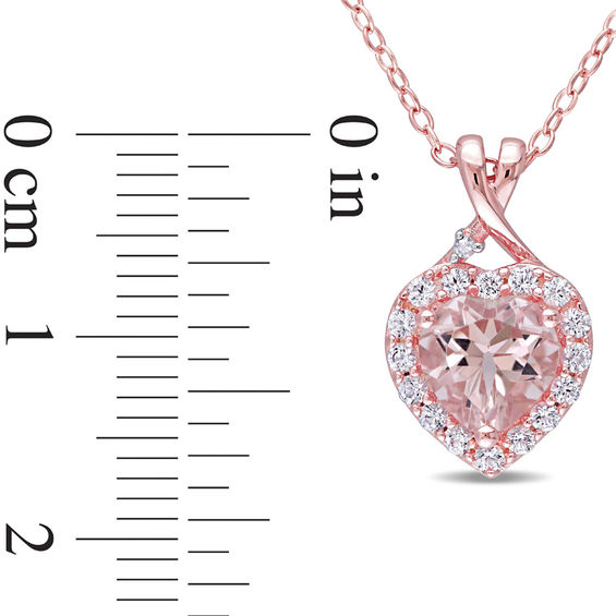 7.0mm Heart-Shaped Morganite, Lab-Created White Sapphire and Diamond Accent Pendant in Sterling Silver with Rose Rhodium