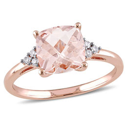 8.0mm Cushion-Cut Morganite and Diamond Accent Tri-Sides Ring in 14K Rose Gold