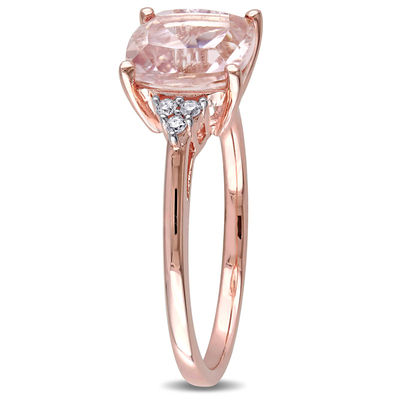 8.0mm Cushion-Cut Morganite and Diamond Accent Tri-Sides Ring in 14K Rose Gold