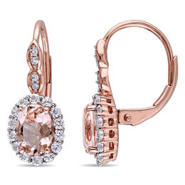 Oval Morganite, White Topaz and Diamond Accent Frame Drop Earrings in 14K Rose Gold