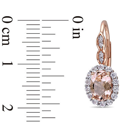 Oval Morganite, White Topaz and Diamond Accent Frame Drop Earrings in 14K Rose Gold