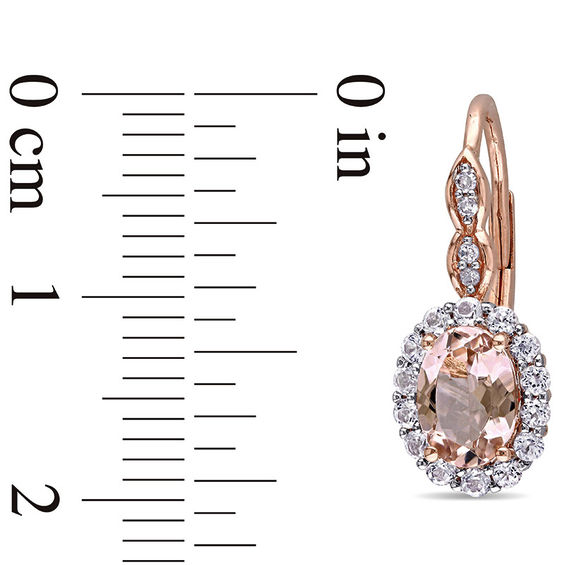 Oval Morganite, White Topaz and Diamond Accent Frame Drop Earrings in 14K Rose Gold