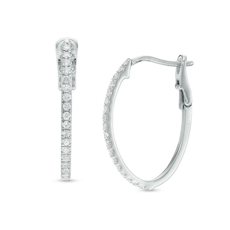 0.25 CT. T.W. Diamond Hoop Earrings in 10K White Gold|Peoples Jewellers