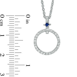 Vera Wang Love Collection 0.23 CT. T.W. Diamond and Princess-Cut Blue Sapphire Circle Pendant in Sterling Silver - 19"