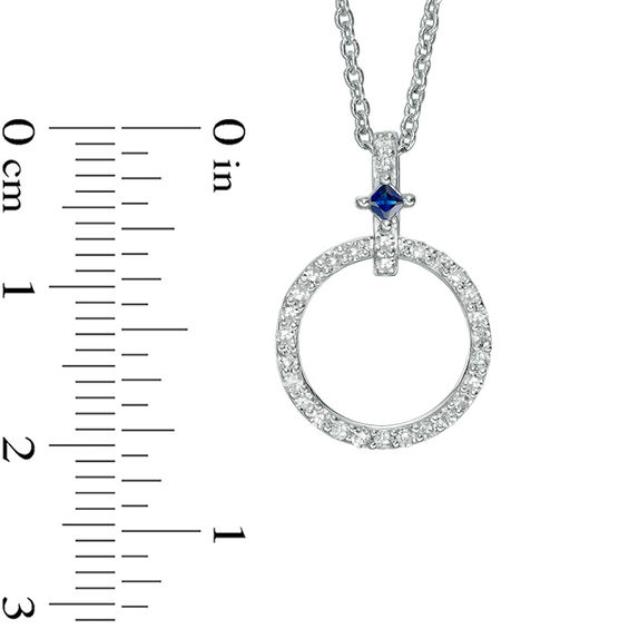 Vera Wang Love Collection 0.23 CT. T.W. Diamond and Princess-Cut Blue Sapphire Circle Pendant in Sterling Silver - 19"