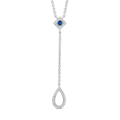 Vera Wang Love Collection 0.15 CT. T.W. Diamond and Princess-Cut Blue Sapphire "Y" Necklace in Sterling Silver - 19"