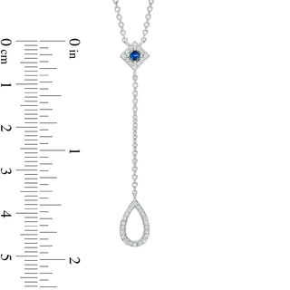 Vera Wang Love Collection 0.15 CT. T.W. Diamond and Princess-Cut Blue Sapphire "Y" Necklace in Sterling Silver - 19"