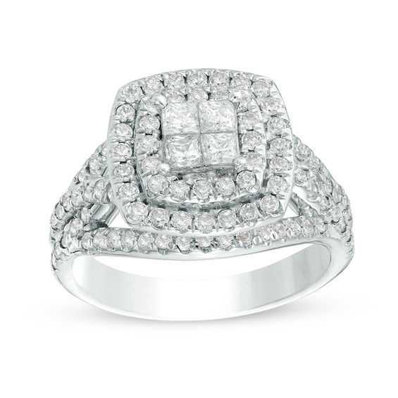 1.45 CT. T.W. Quad Princess-Cut Diamond Double Frame Twist Engagement Ring in 14K White Gold