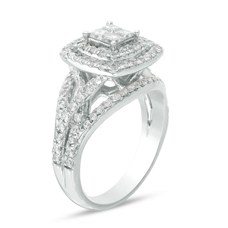 1.45 CT. T.W. Quad Princess-Cut Diamond Double Frame Twist Engagement Ring in 14K White Gold