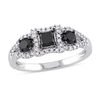 0.99 CT. T.W. Princess-Cut Enhanced Black and White Diamond Three Stone Frame Engagement Ring in 10K White Gold