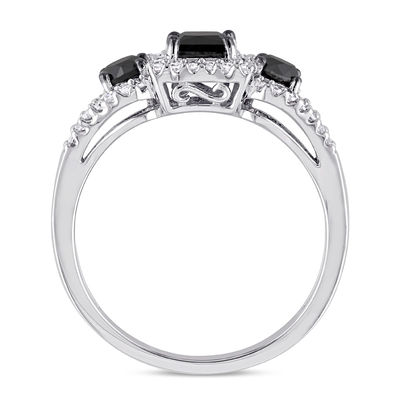 0.99 CT. T.W. Princess-Cut Enhanced Black and White Diamond Three Stone Frame Engagement Ring in 10K White Gold