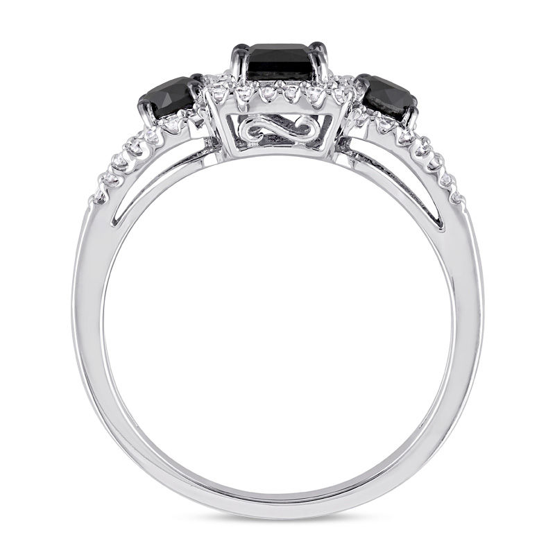 0.99 CT. T.W. Princess-Cut Enhanced Black and White Diamond Three Stone Frame Engagement Ring in 10K White Gold