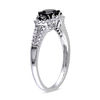 Thumbnail Image 1 of 0.98 CT. T.W. Enhanced Black and White Diamond Three Stone Frame Engagement Ring in 10K White Gold