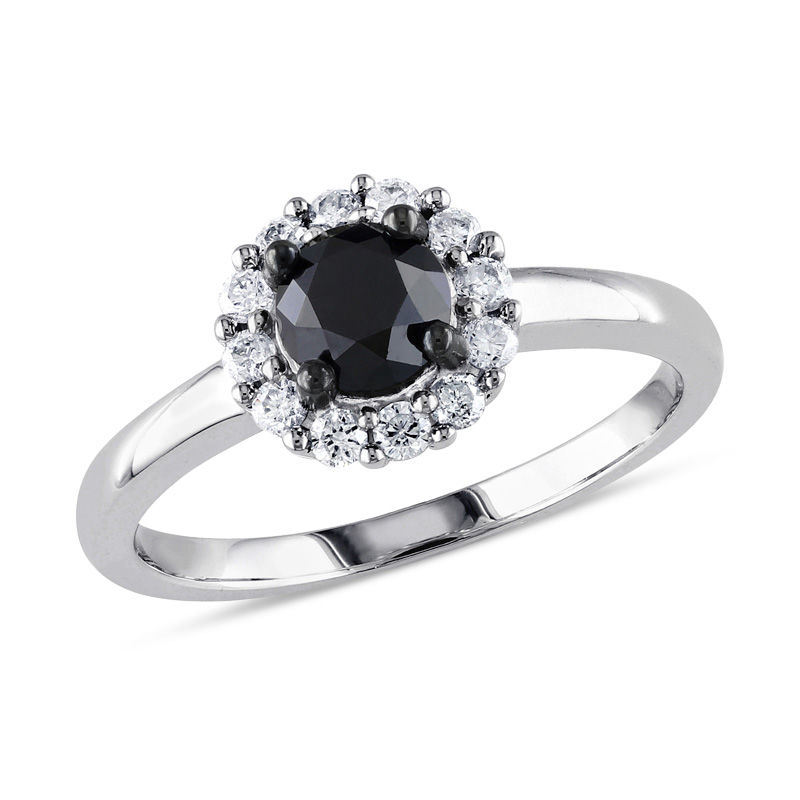 0.95 CT. T.W. Enhanced Black and White Diamond Frame Engagement Ring in 10K White Gold|Peoples Jewellers