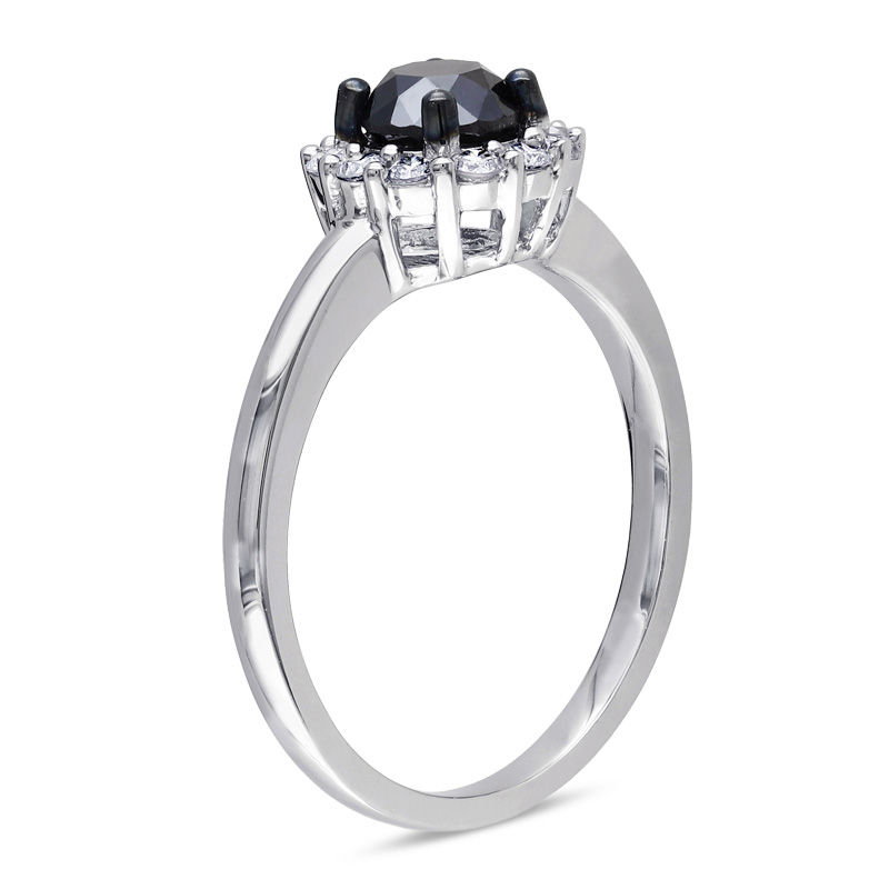 0.95 CT. T.W. Enhanced Black and White Diamond Frame Engagement Ring in 10K White Gold|Peoples Jewellers